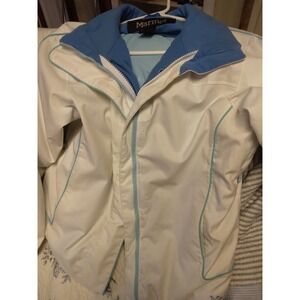 Marmot Lightweight Hooded Windbreaker Jacket Women's Size Small White and Blue